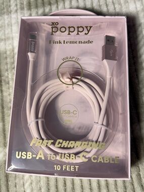 Poppy Pink Lemonade USB-A to USB-C Fast Charge Cable - 10ft